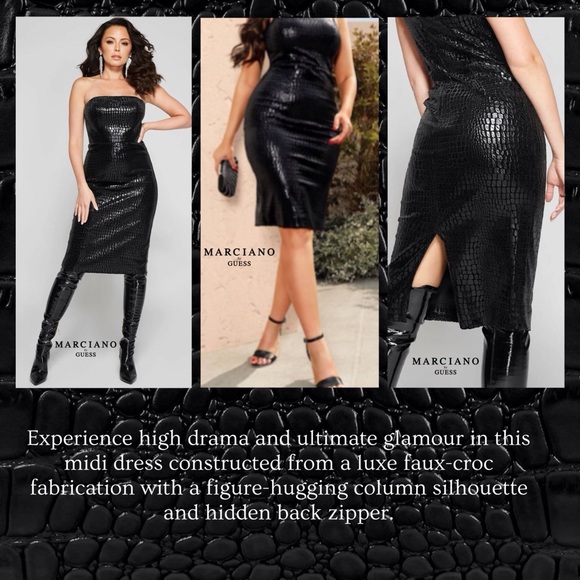Guess by Marciano Strapless Black Croc Dress 🆕 $258 - Picture 1 of 6